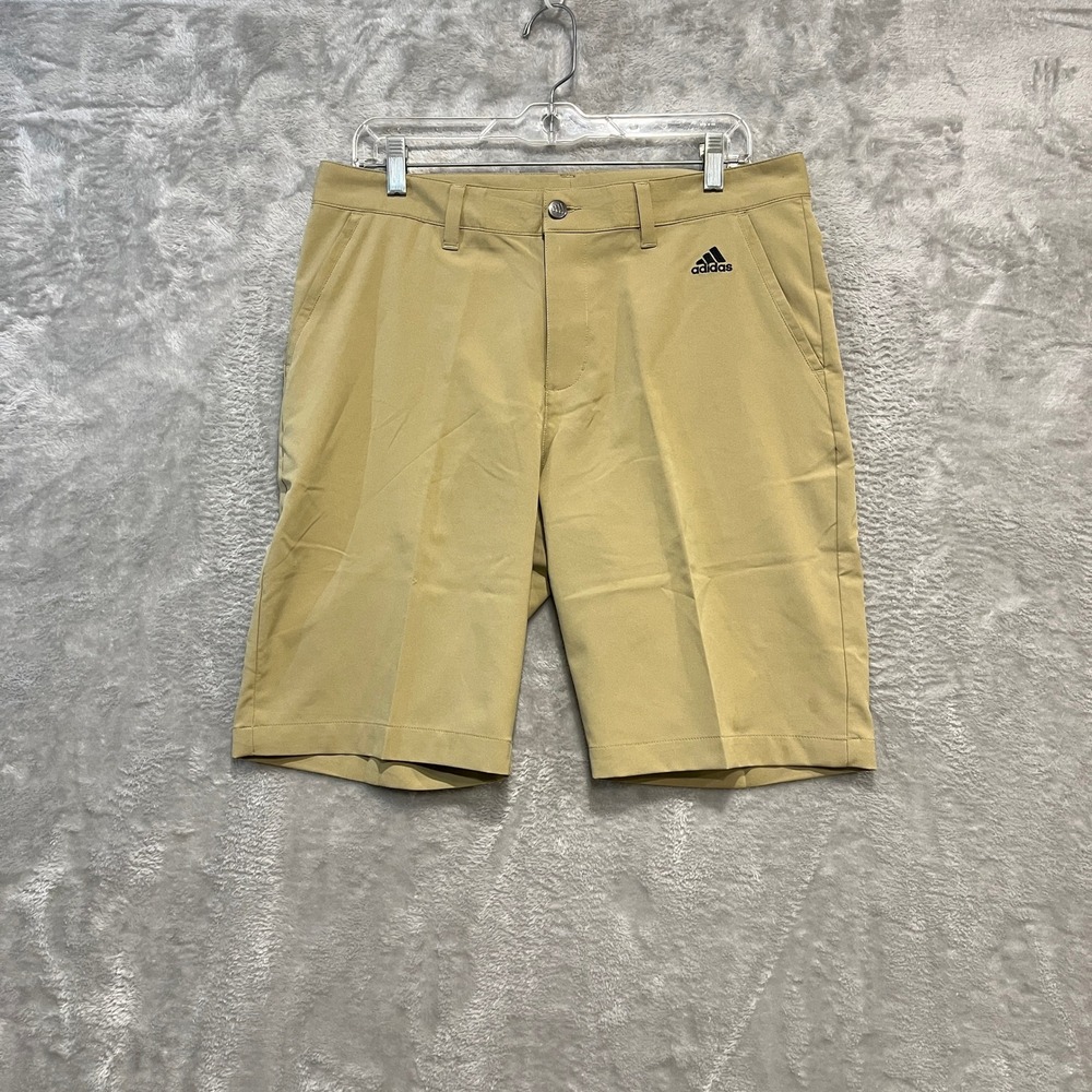 Adidas Golf Shorts Mens 32 Tan Flat Front 3-Stripe Performance Casual
